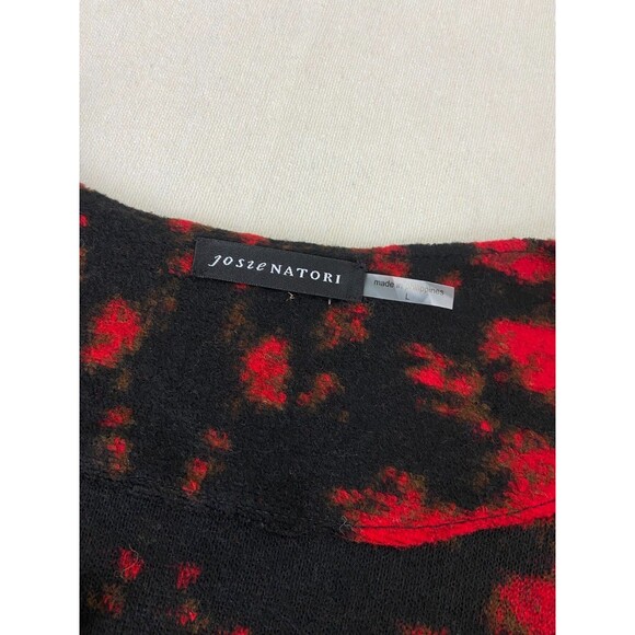 Josie Natori Womens L Red Wool Open Front Wrap Kimono Duster Cardigan Boho Artsy - Picture 3 of 8